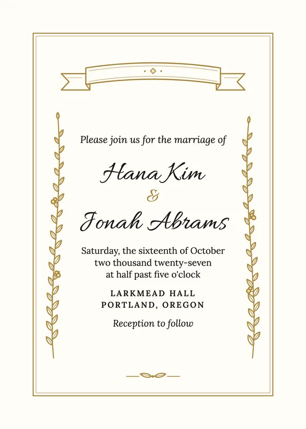 Laurel Sprigs — Ivory & Gold Laurel wedding invitation