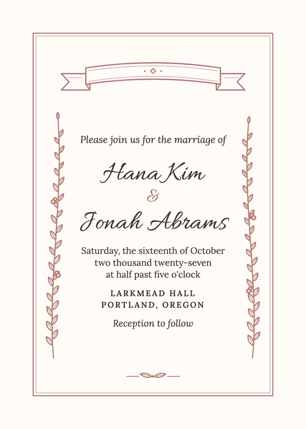 Laurel Sprigs — Ivory & Gold Laurel wedding invitation