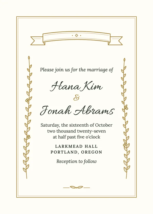 Laurel Sprigs — Ivory & Gold Laurel wedding invitation