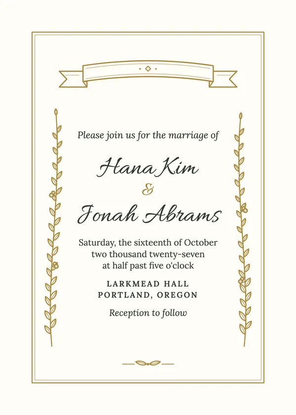 Laurel Sprigs — Ivory & Gold Laurel wedding invitation