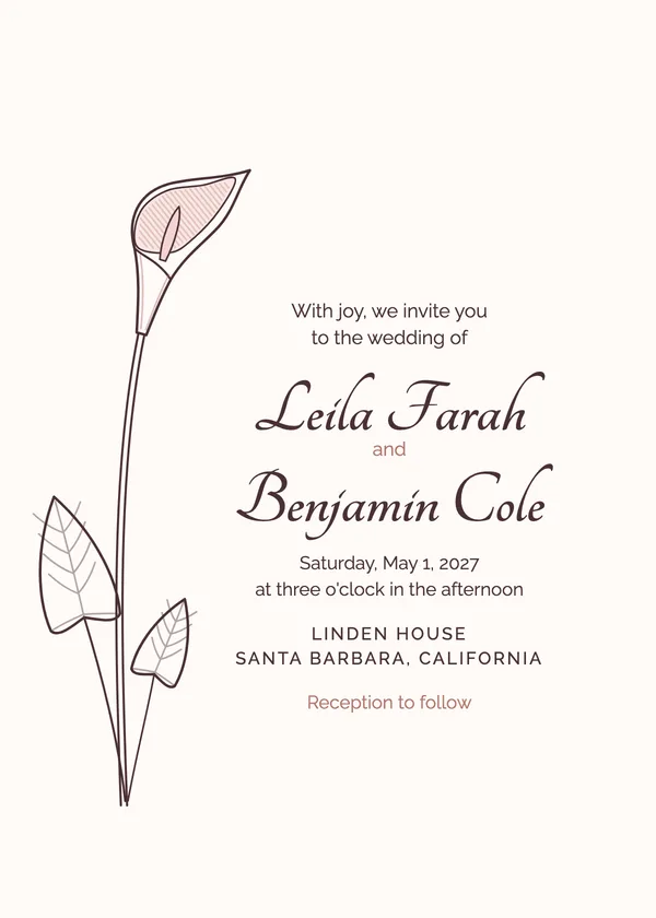 Calla Line — Line Botanical wedding invitation