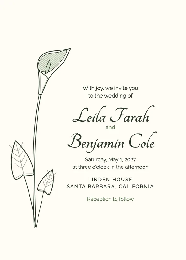 Calla Line — Line Botanical wedding invitation