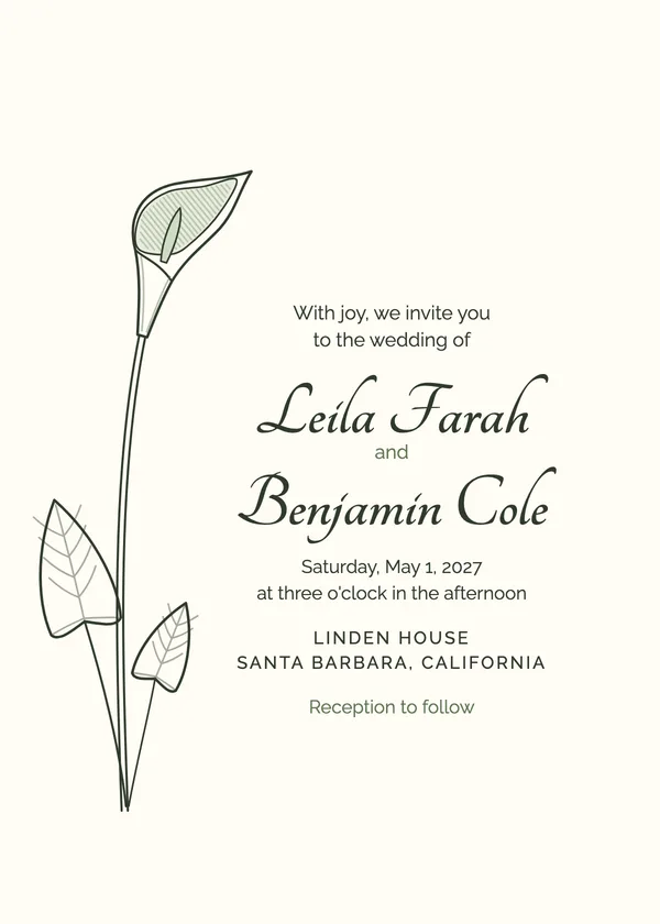 Calla Line — Line Botanical wedding invitation
