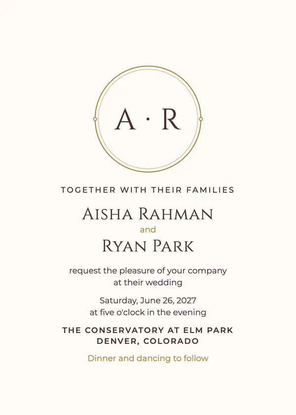 Circle Monogram — Minimal Monogram wedding invitation