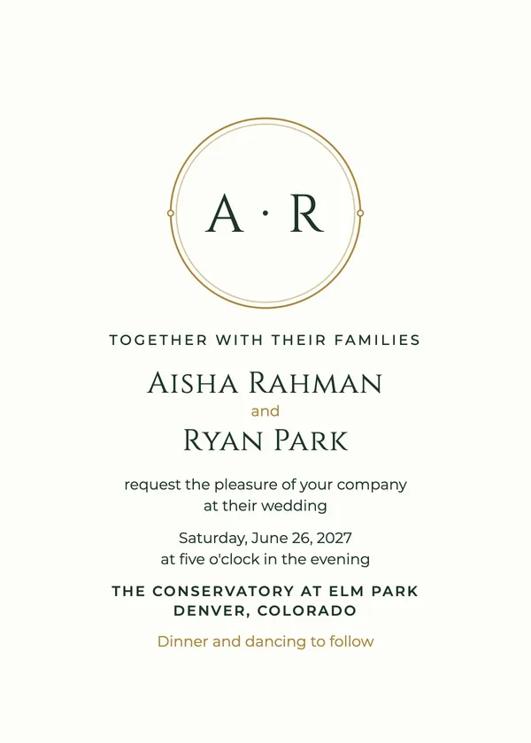 Circle Monogram — Minimal Monogram wedding invitation