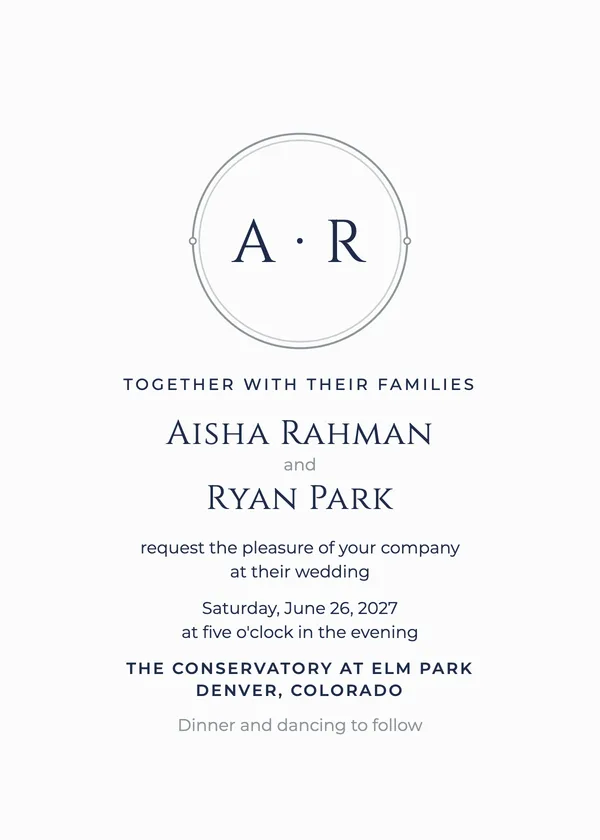 Circle Monogram — Minimal Monogram wedding invitation