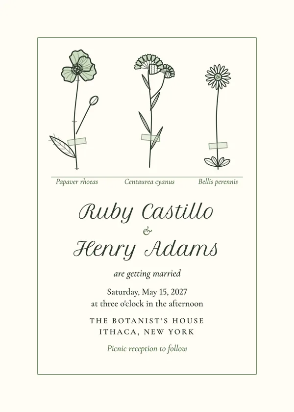 Pressed Flowers — Wildflower wedding invitation