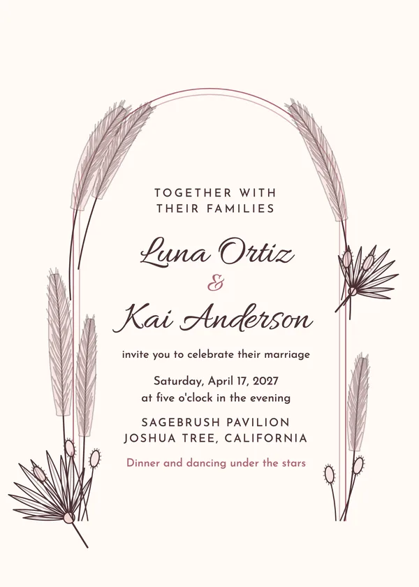 Pampas Arch — Boho wedding invitation