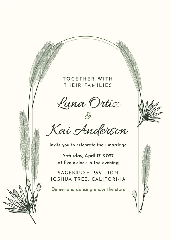 Pampas Arch — Boho wedding invitation