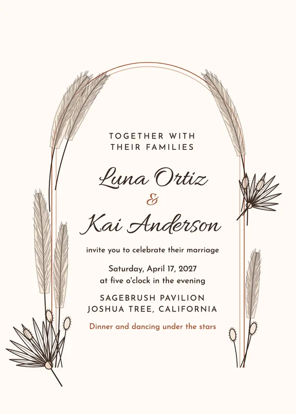 Pampas Arch — Boho wedding invitation