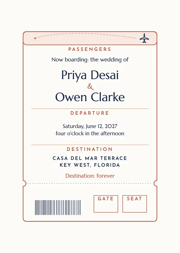 Boarding Pass — Boarding Pass wedding invitation