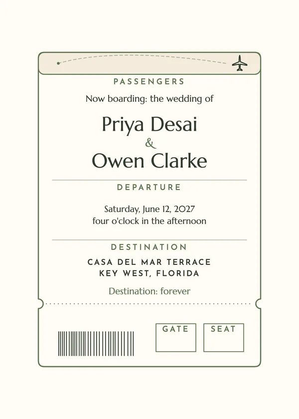 Boarding Pass — Boarding Pass wedding invitation
