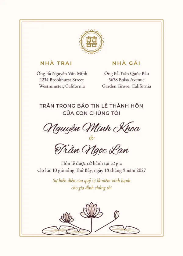 Lotus — Vietnamese wedding invitation