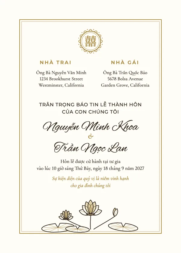 Lotus — Vietnamese wedding invitation