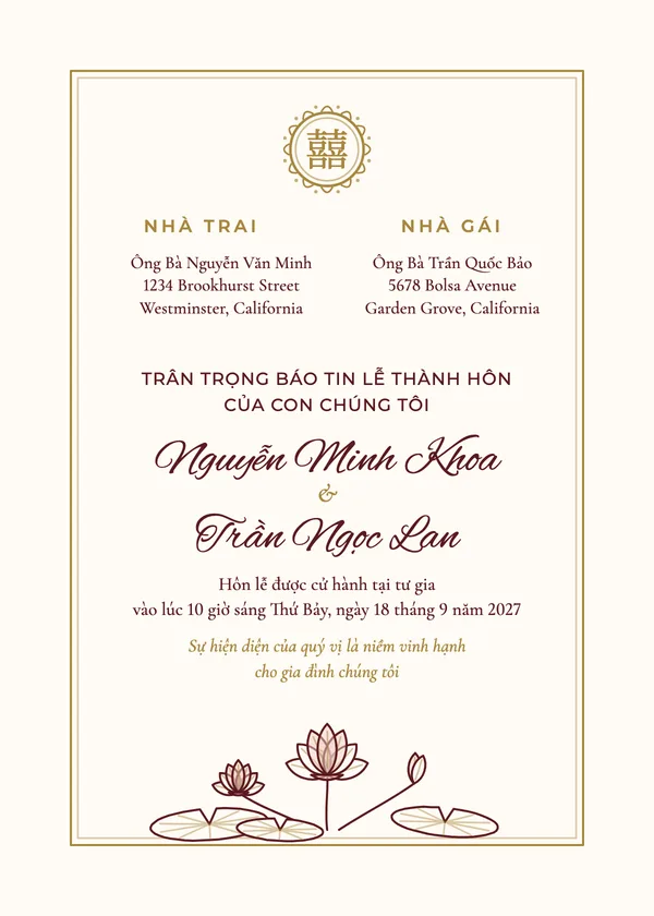 Lotus — Vietnamese wedding invitation