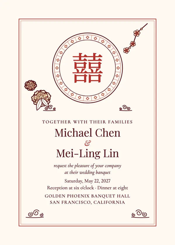 Double Happiness — Chinese wedding invitation