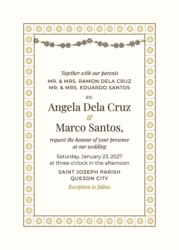 Sampaguita — Filipino wedding invitation