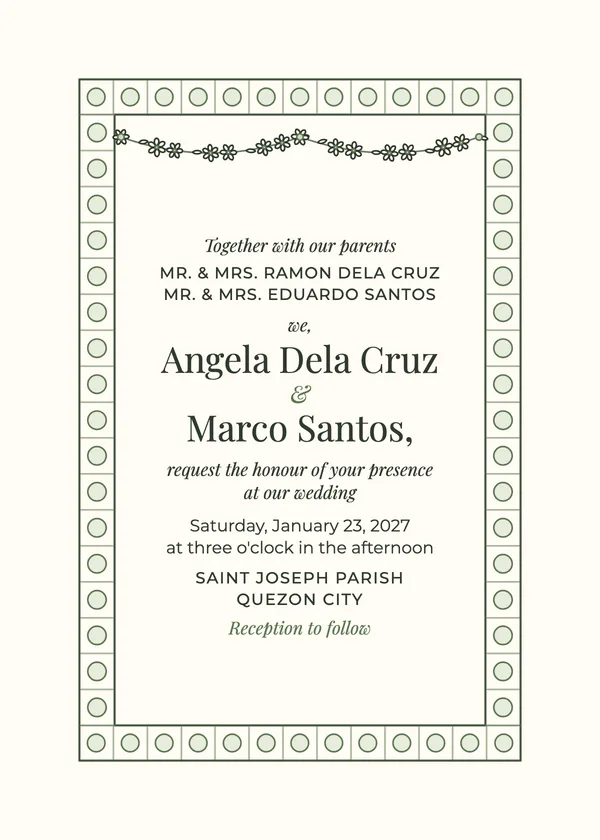 Sampaguita — Filipino wedding invitation