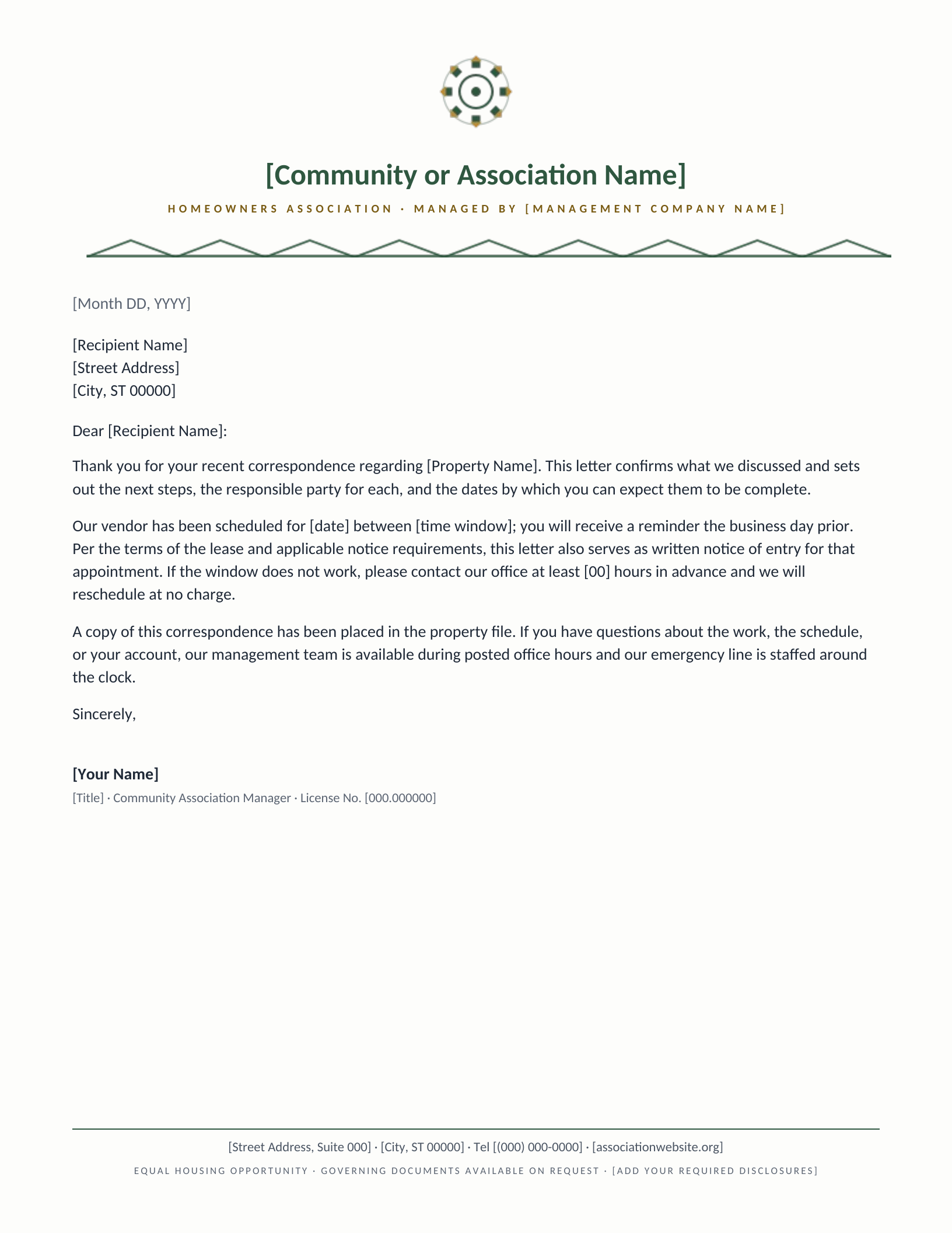 HOA & Community Association letterhead template preview