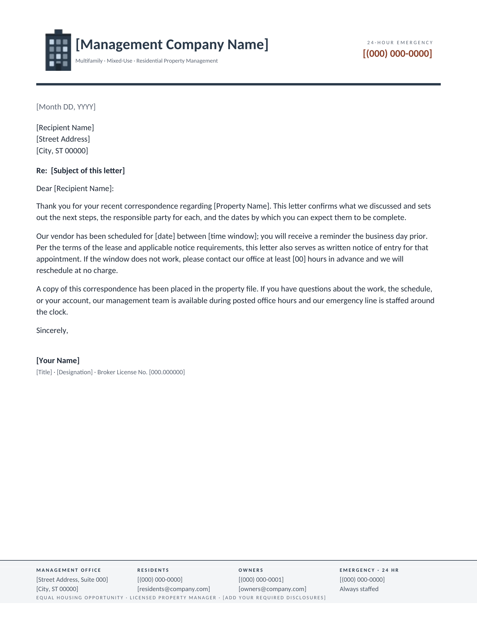 Residential Multifamily letterhead template preview