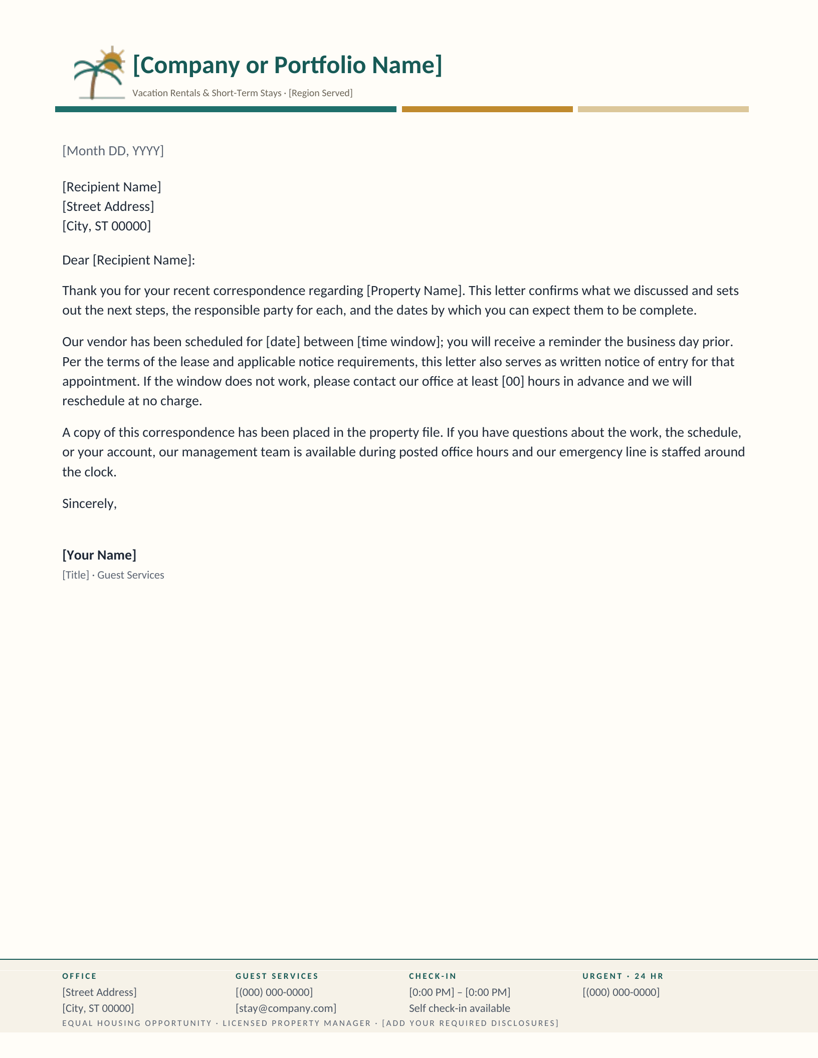 Vacation & Short-Term Rental letterhead template preview