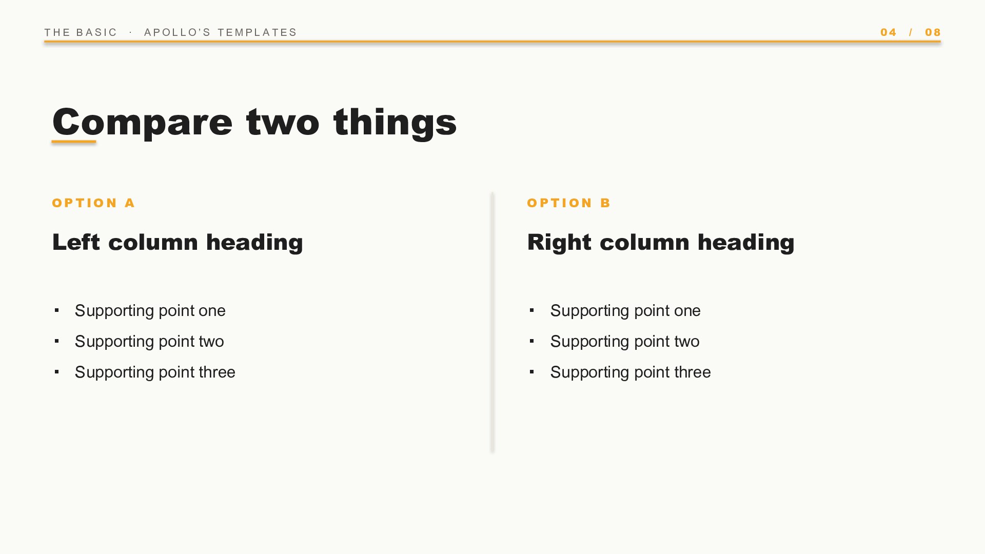 The Basic — Onyx & Saffron slide 4: Two-column compare