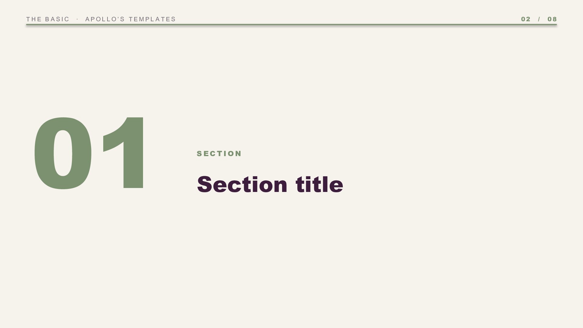 The Basic — Plum & Sage slide 2: Section divider