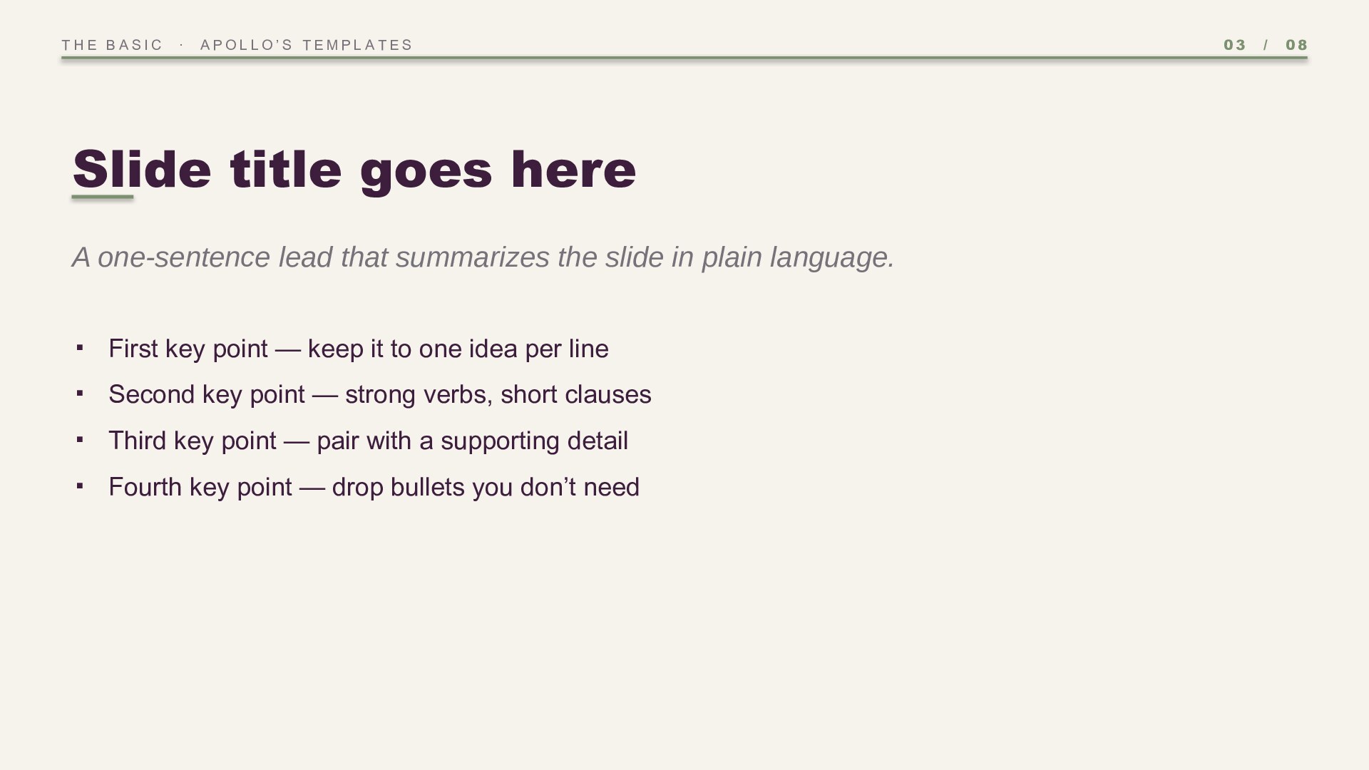 The Basic — Plum & Sage slide 3: Content / lesson