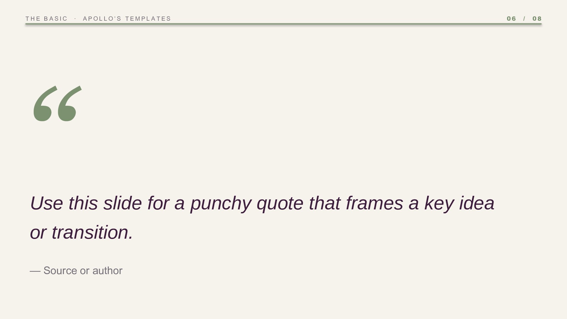 The Basic — Plum & Sage slide 6: Pull quote