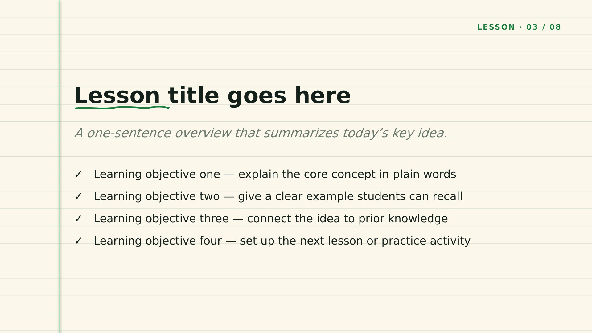 Coursebook — Forest Green slide 3: Lesson content