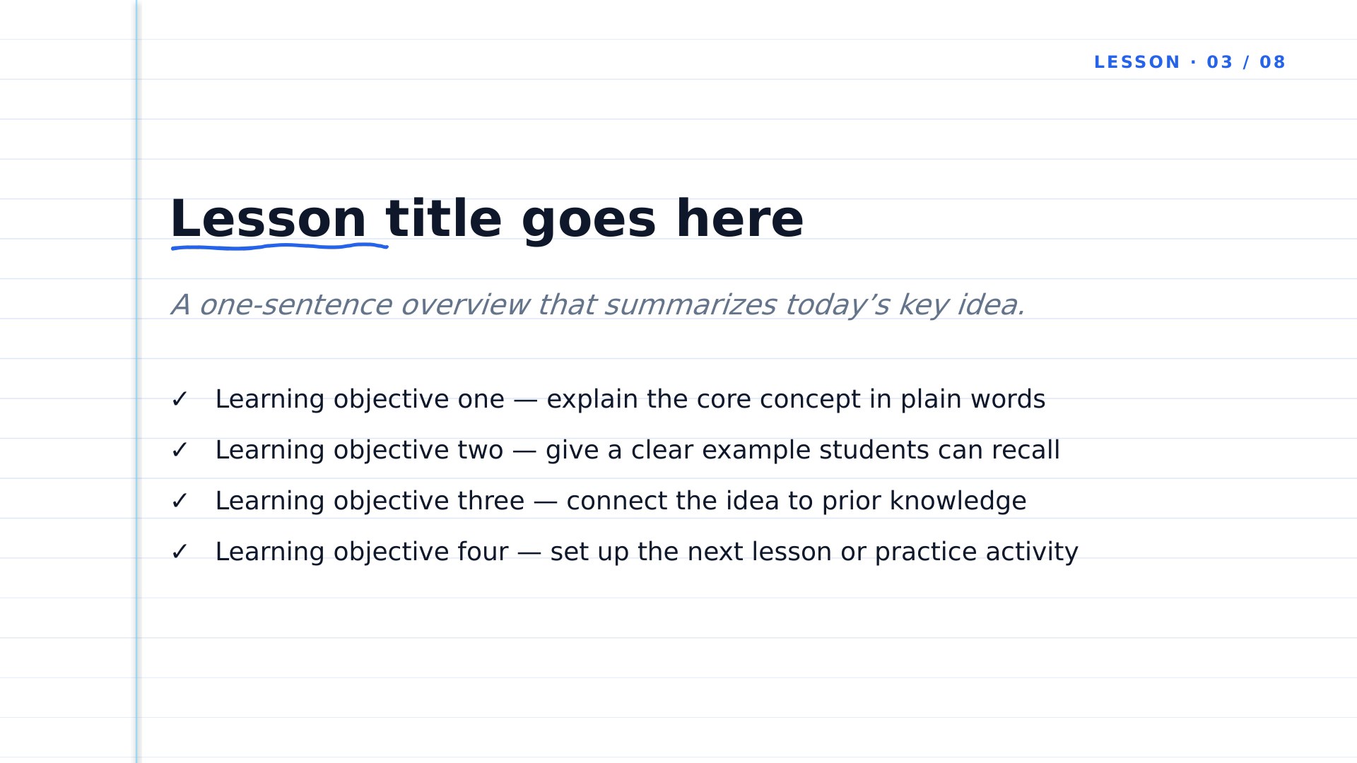 Coursebook — Sky Blue slide 3: Lesson content