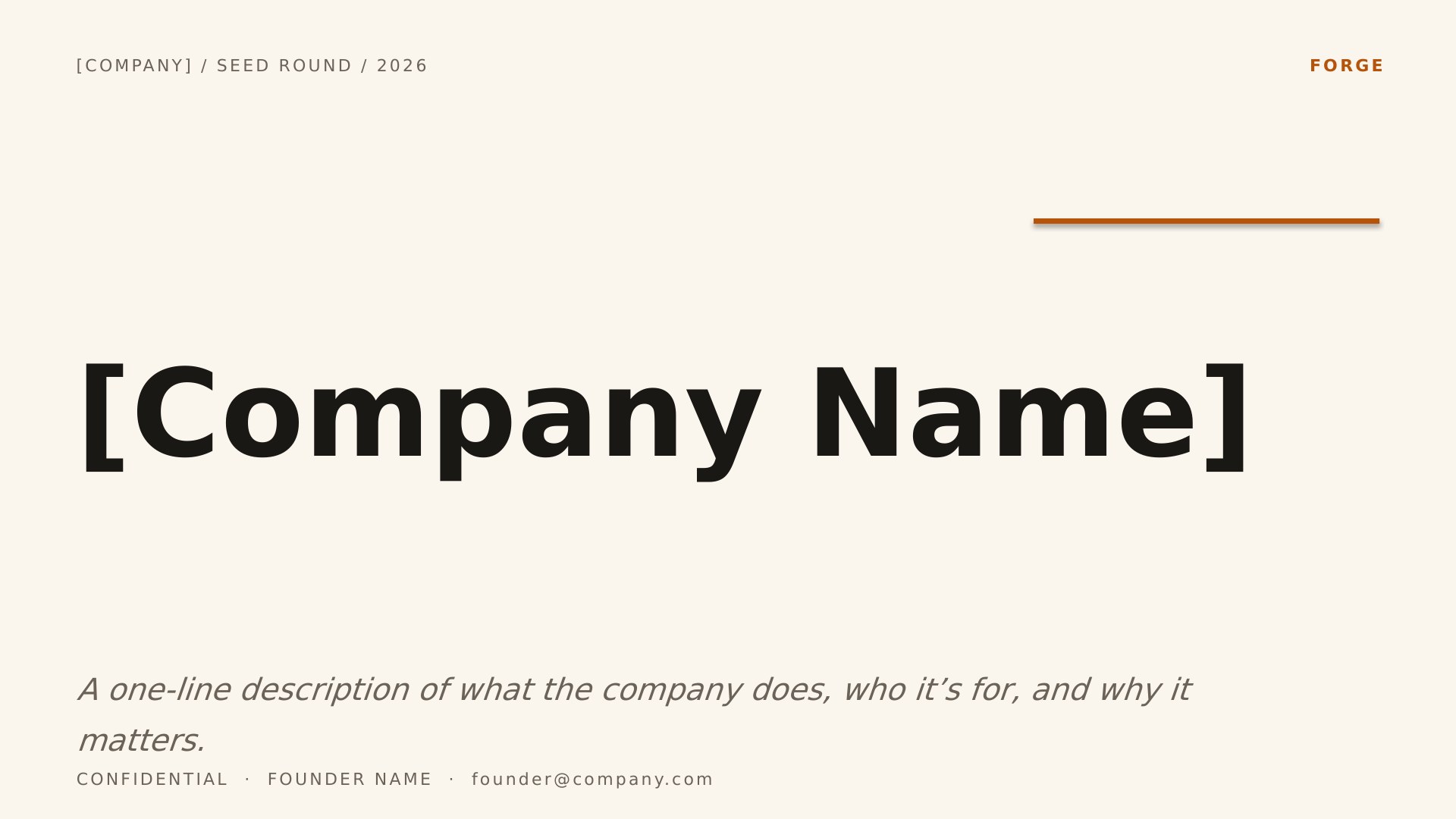 Forge — Editorial Founder Story slide 1: Cover / Title