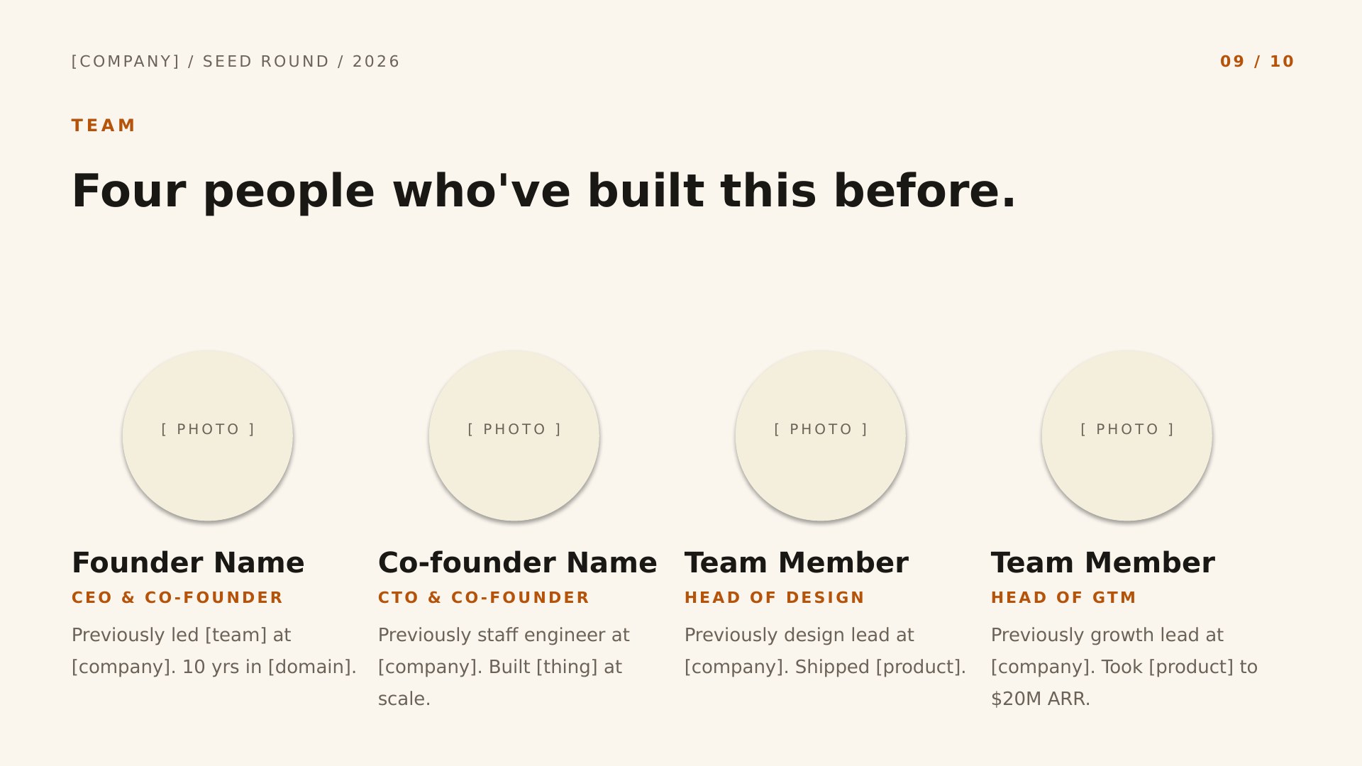 Forge — Editorial Founder Story slide 9: Team