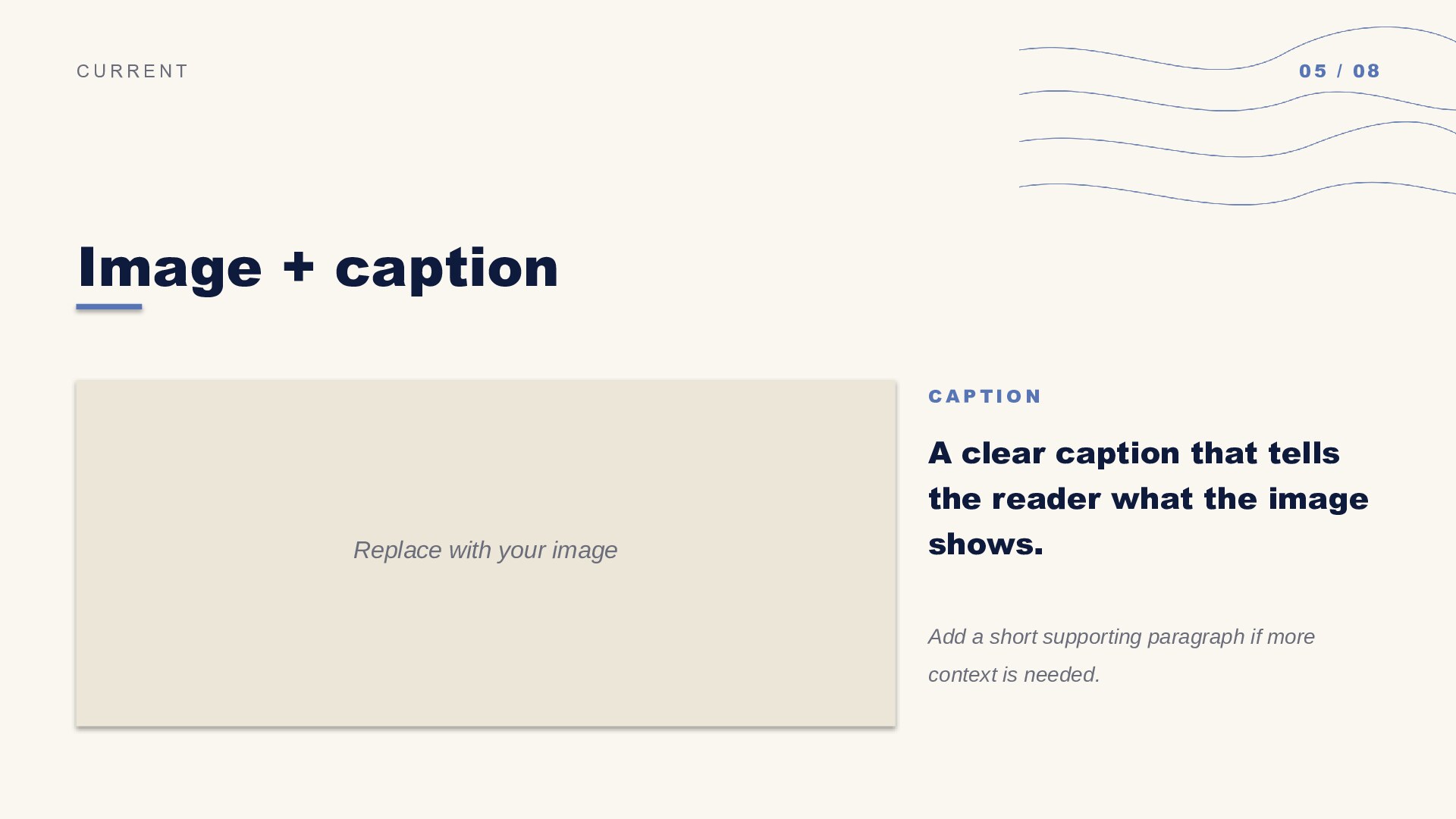 Lines — Blue slide 5: Image + caption