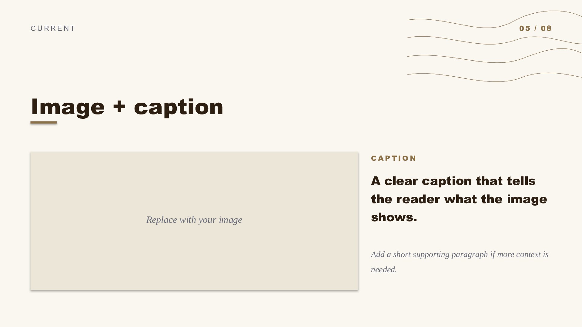 Lines — Brown slide 5: Image + caption