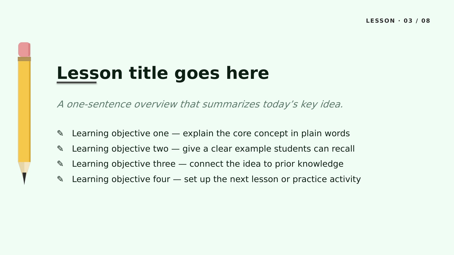 Pencil Box — Mint slide 3: Lesson content