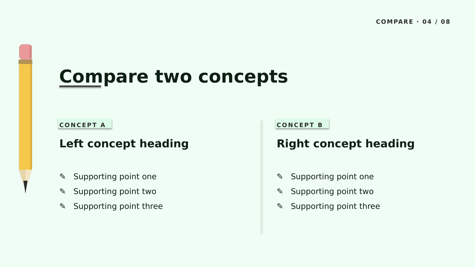 Pencil Box — Mint slide 4: Two-concept compare