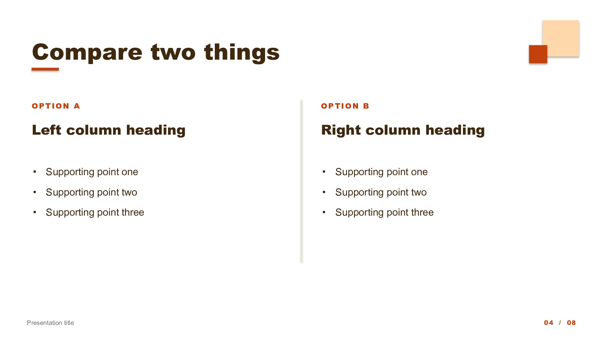 Squares — Copper slide 4: Two-column compare