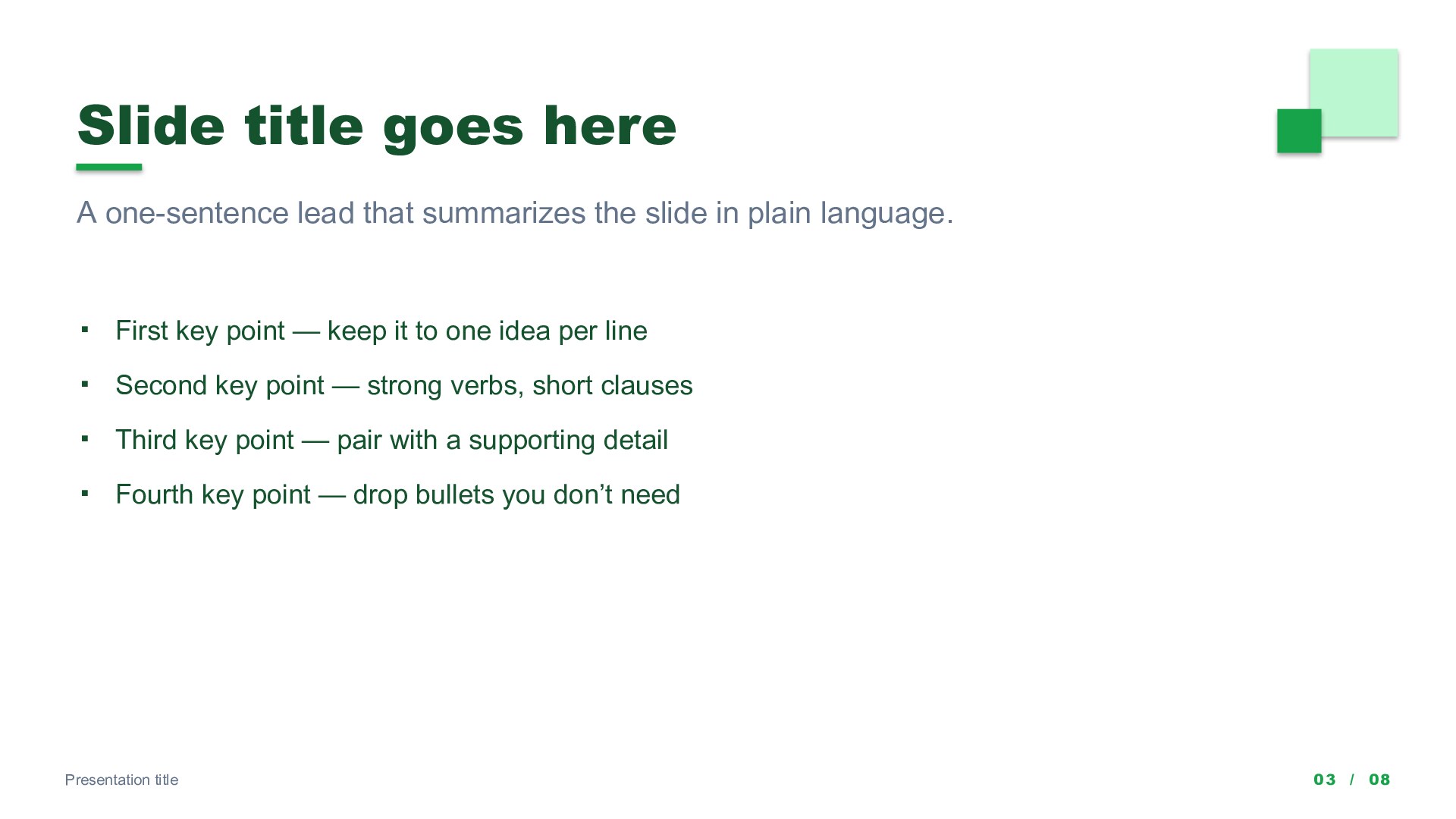 Squares — Green slide 3: Content / lesson