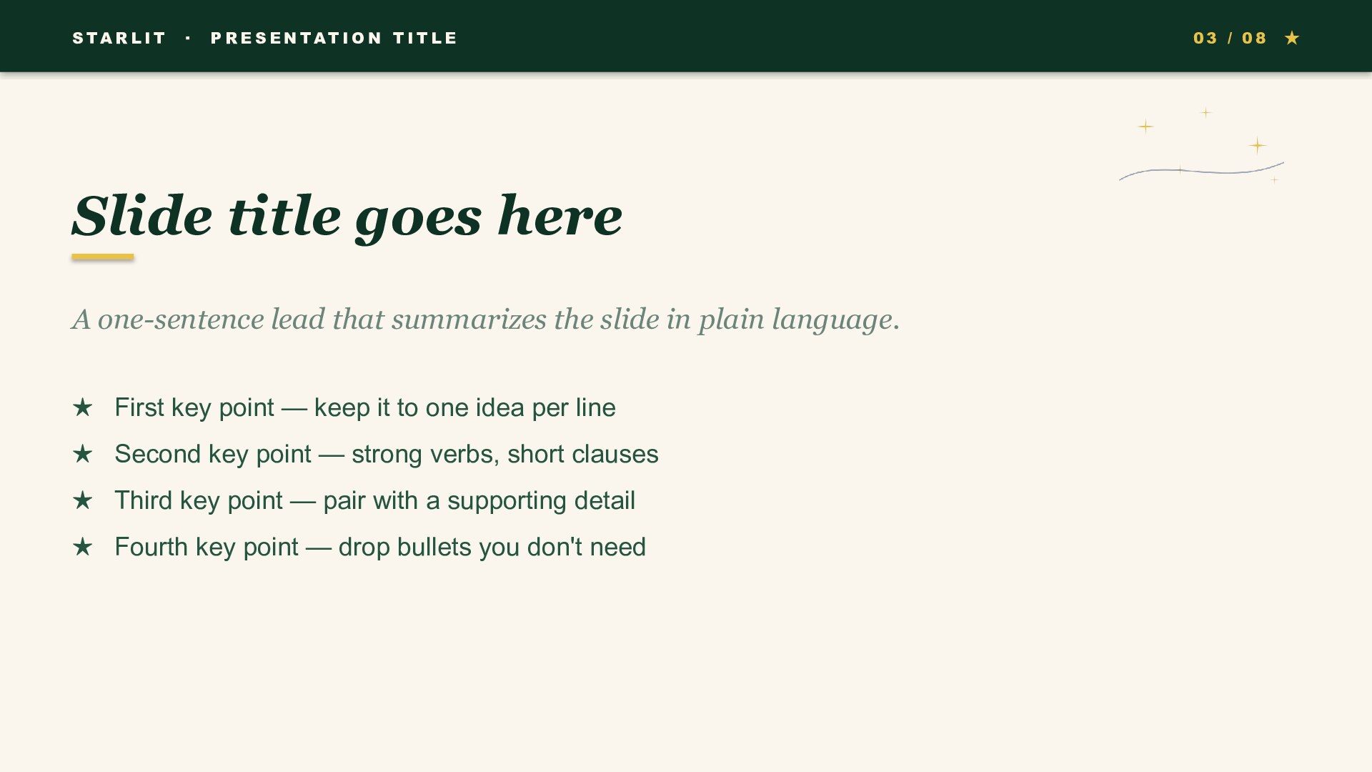 Starlit — Evergreen slide 3: Content / lesson