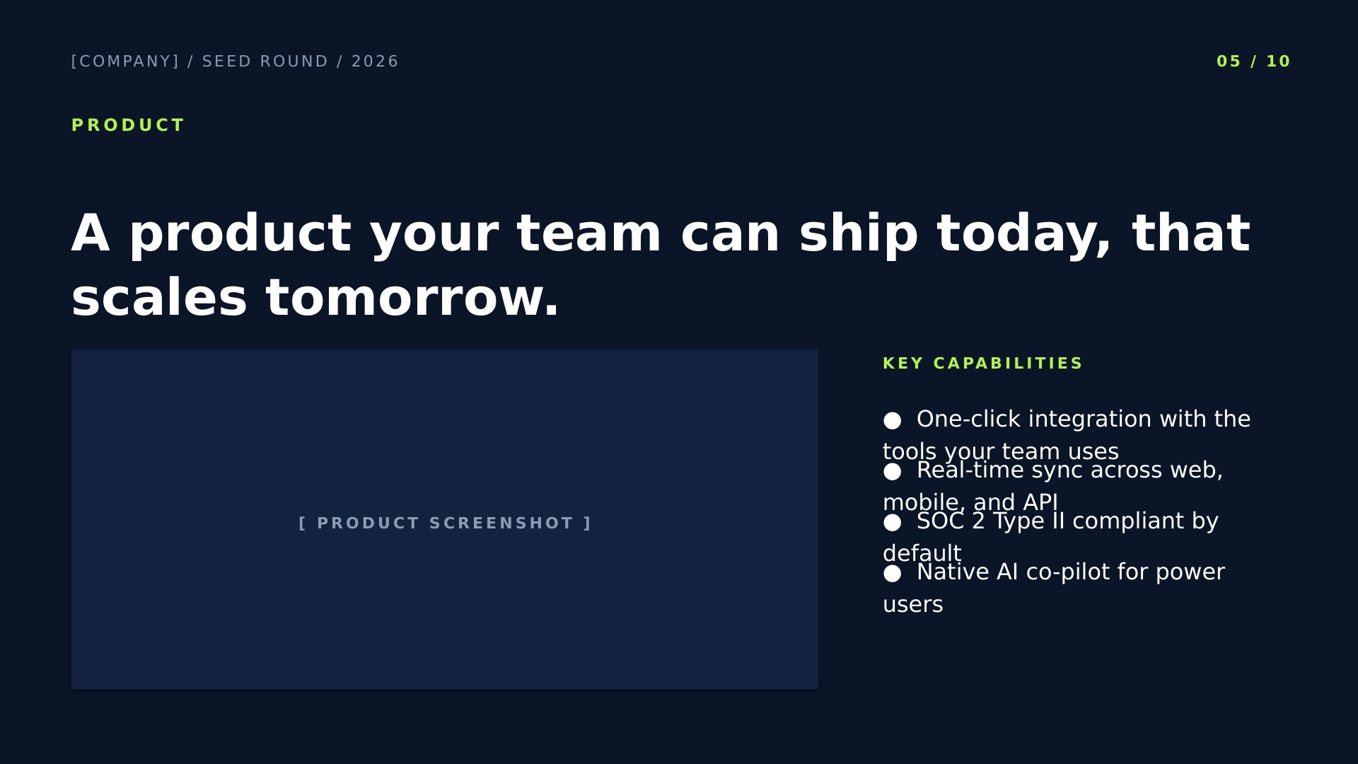 Velocity — Modern SaaS slide 5: Product