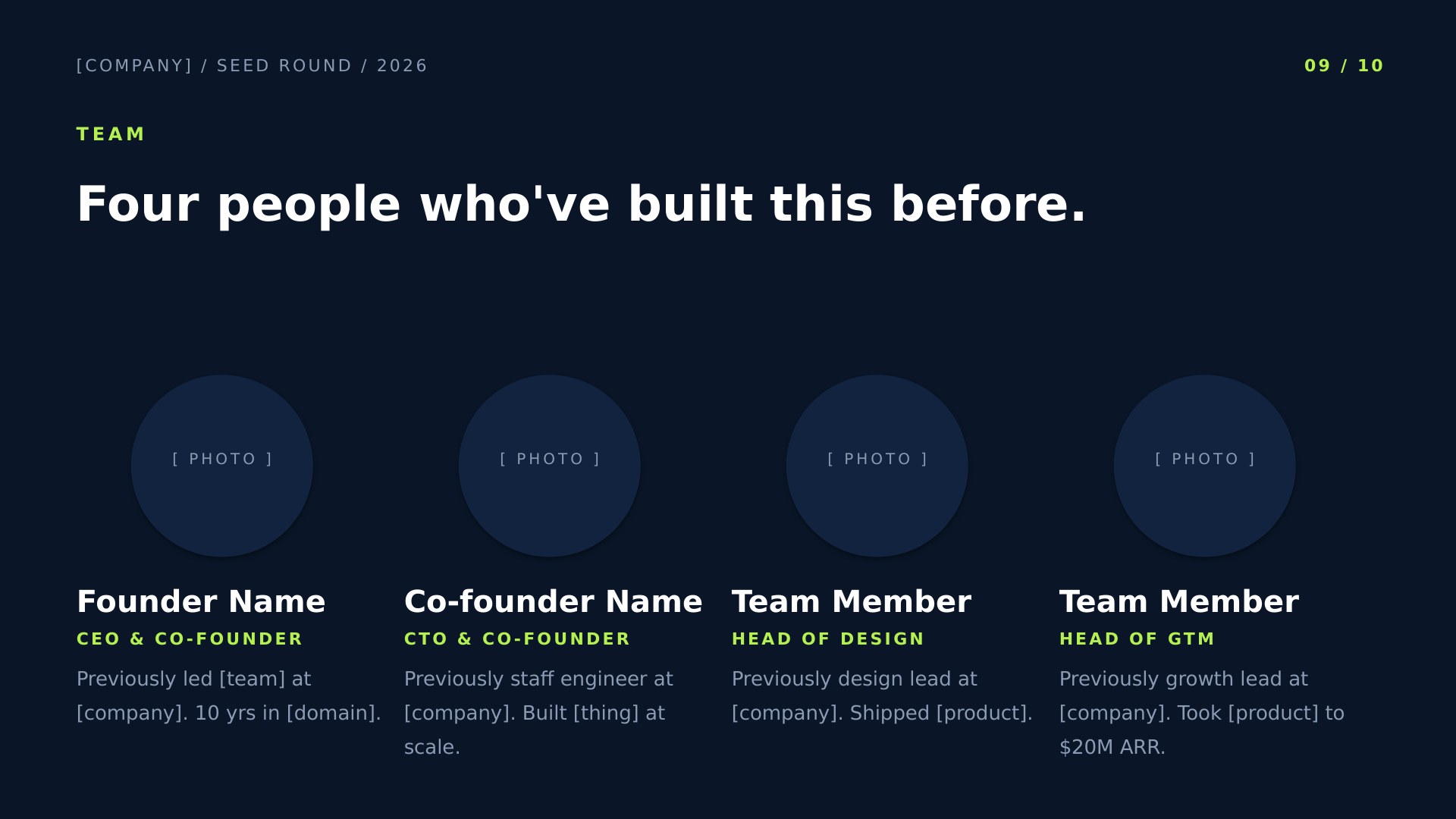 Velocity — Modern SaaS slide 9: Team