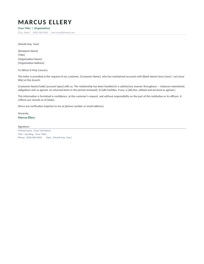 Bank Credit Reference — Attested preview