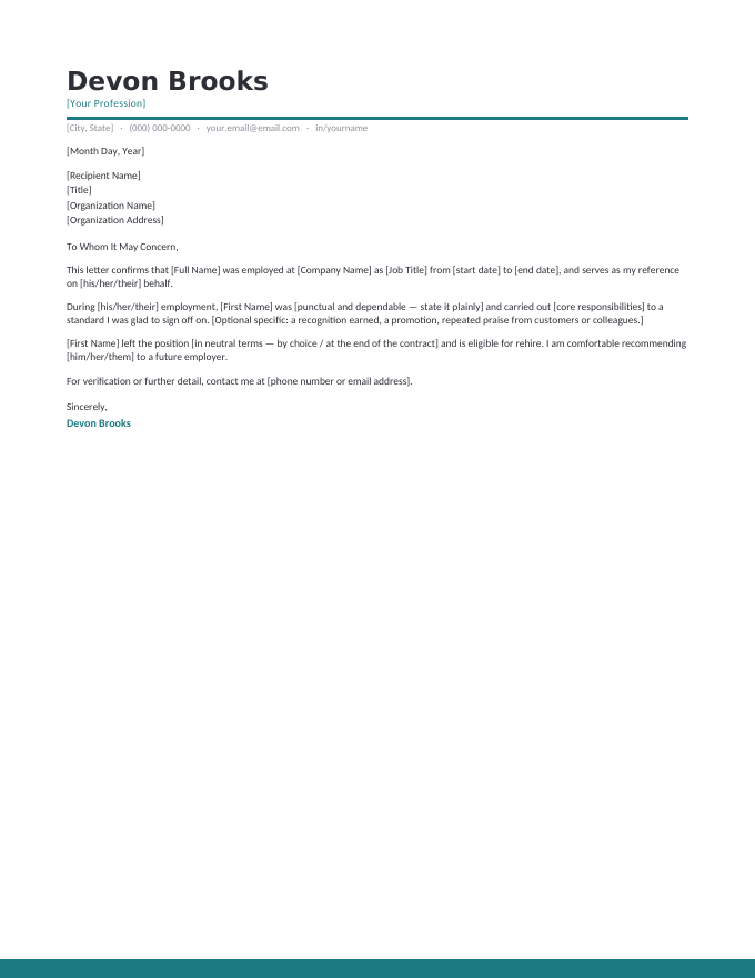 Employment Reference — Teal preview