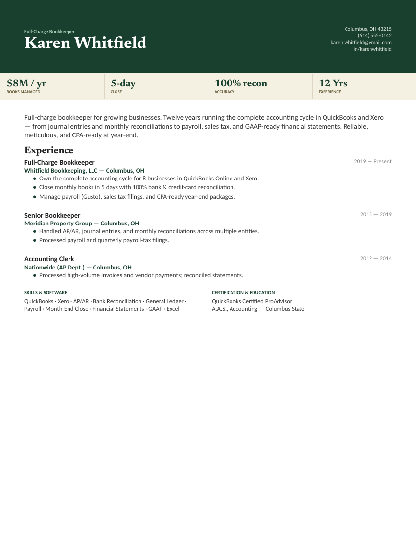 Full-Charge Bookkeeper — Green preview