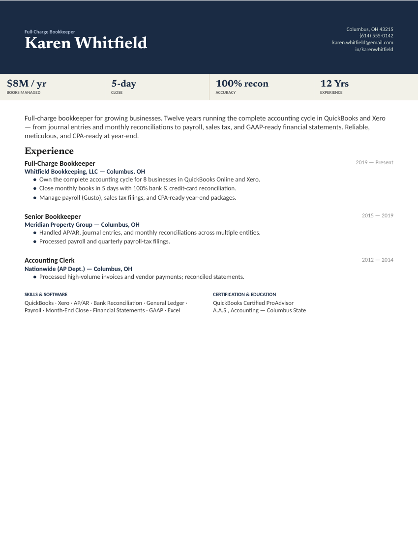 Full-Charge Bookkeeper — Navy preview