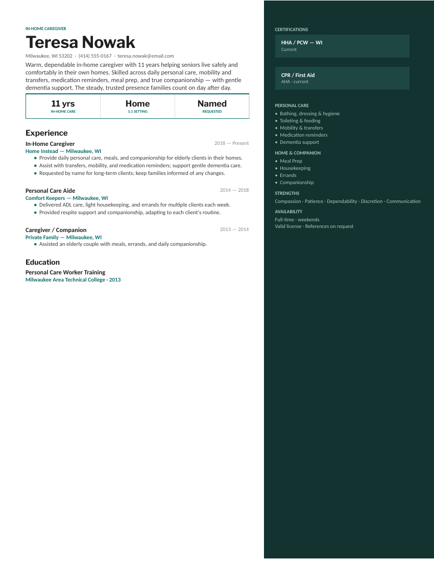 In-Home Caregiver — Teal preview