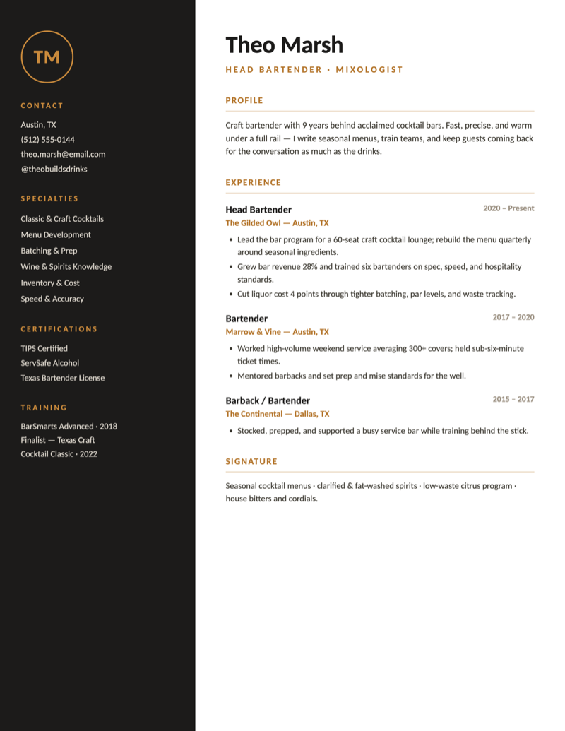 Bartender / Mixologist preview