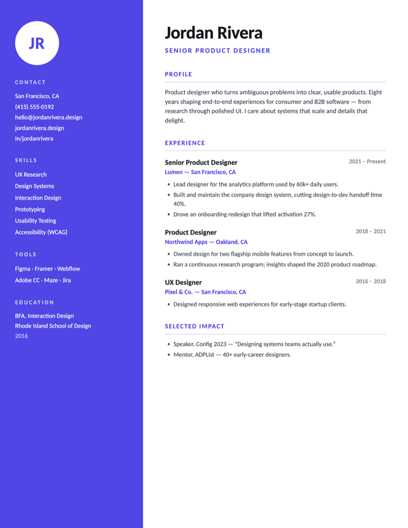 Modern — Two-Column Sidebar preview
