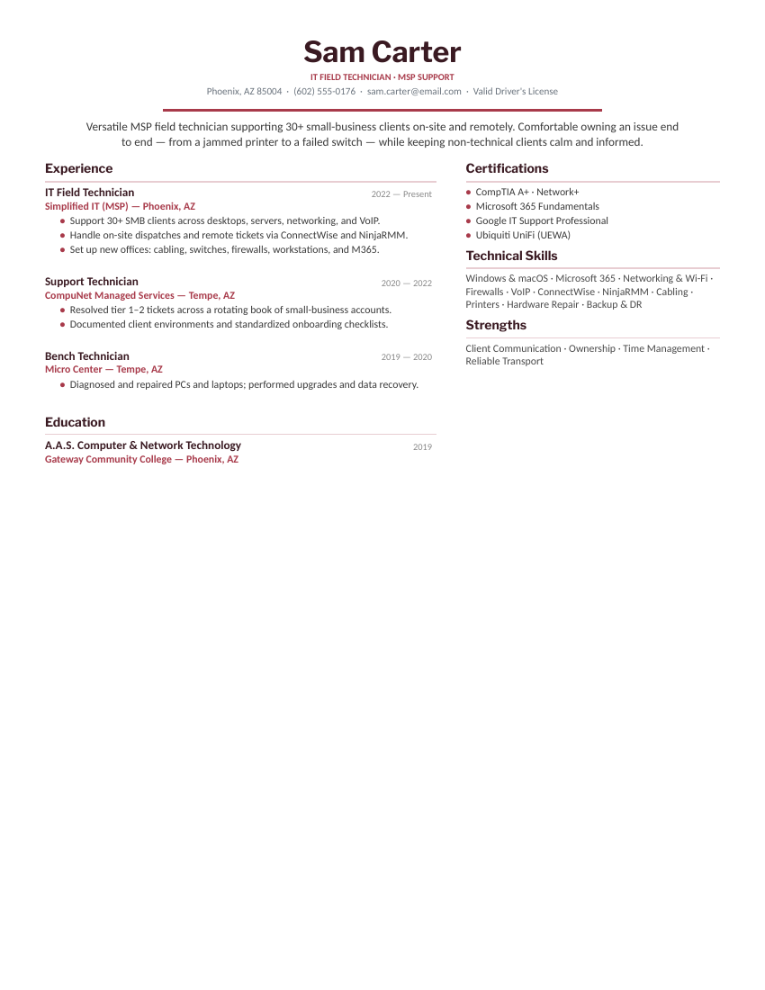 MSP Field Technician — Crimson preview